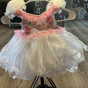 Pink and White Glitz Babydoll Pageant Dress 6-12m
